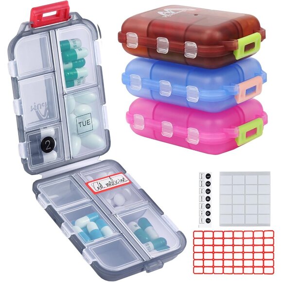 Other - 4PS Travel Pill Organizer with 164 Slice Labels，10 Compartments Travel Pill Box
